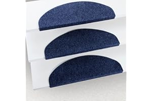 casa pura Stair Carpet Pads - Stair Treads | Adhesive Stair Pads | Non-Slip Stair Covers | Durable Polypropylene edging | Blue, 15 Piece Set (23 x 65 cm)