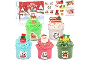 AMTONLEDA 5 Pack Christmas Butter Slime Kit for Party Favors, DIY Christmas Slime Toys with Charms for Kids, Christmas Stocking Stuffer for Boys Girls