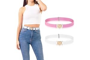 Nogeqi 2 cinture elastiche da bambina, a forma di cuore, cintura regolabile per bambini, cintura elastica per ragazze, cintura per abiti, jeans, pantaloncini (rosa, bianco), Bianco, rosa, Taglia Unica
