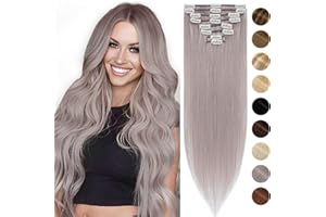 Silk-co Hair Extensions Clip in Hair Extensions 10inch Real Human Hair 100% Remy Straight Hair Extension Grey Hair -Basic Thickness-Thin Weft- 8 PCS 50g