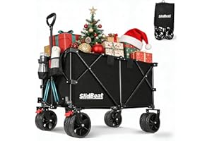 ‎SLIDBEAT SLIDBEAT XXL Bollerwagen Faltbar, mit Bremsen 220L 200KG Bollerwagen mit Getränkehalter Seitentasche Verstellbarem Griff, Klappbollerwagen mit All-Terrain-Rädern Für Camping Outdoor Garten Shopping