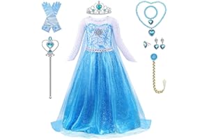 PABTID Elsa Vestito da Principessa per Bambina: Costume da Ragazze Congelata - Elsa Abito da Principessa per Festa Compleanni Ttravestimenti Carnevale e Halloween Cosplay Party