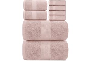 White Classic Luxury Pink Bath Towel Set - Combed Cotton Hotel Quality Absorbent 8 Piece Towels | 2 Bath Towels | 2 Hand Towels | 4 Washcloths [Worth $72.95] 8 Pack | Pink