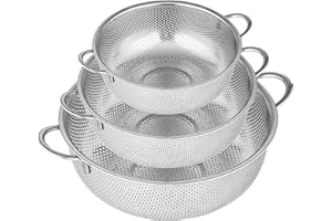 Velaze Durszlak Kuchenny ze Stali Nierdzewnej, 3-Częściowy Składany Durszlak, Mikro-Perforowany z Uchwytami do Płukania, Idealny Odpływ do Makaronu i Warzyw, Drobny Filtr