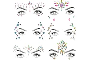 SHINEYES 6 Pcs Gemstone Face Sticker Gem Glitter jewel for Music Festival Holiday Party, Rhinestone Face decal Temporary Tattoo for Halloween Christmas Birthday Carnival Party