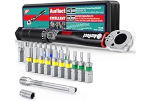 Aurlloct Llave Dinamométrica 1/4" 2-24 Nm, Llave Dinamométrica Set para Bicicleta, Moto, Coche, 23 piezas Negro