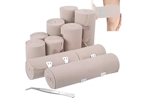 KUVARIX Lot de 10 Bandages Élastiques de Compression, 4 Tailles (5/7,5/10/15 cm), Bandes de Soutien Lavables avec Clip Métallique, Idéales pour Poignet, Cheville, Genou et Premiers Secours