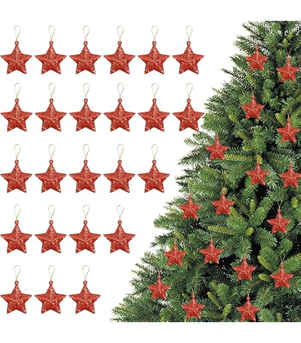 16 Cintres étoiles En Plastique Pour Sapin De Noël - Diamètre 6 Cm, Incassable, Brillant