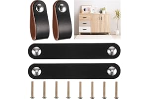 SDHIIOLP Lot de 4 Poignée Cuir Meuble Porte poignées meubles en cuir noir avec vis pour armoires, tiroirs, cuisines et portes, d'armoire, Poignées Placard Cuisine Chambre,140 x 25/5,51 x 0,98 pouces