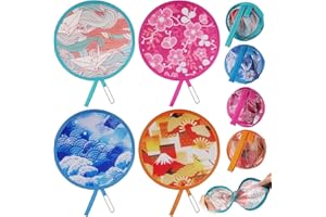 Gulfmew 4 Abanicos de Mano Redondos Abanico Plegable de Estilo Japonés Abanicos Plegables Portátiles para Mujer Niñas Decoración de Hogar de Exhibición Personal Fiesta Boda Festival Verano, 4 Patrones