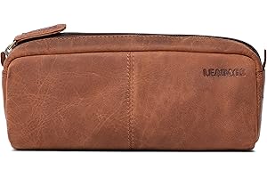 LEABAGS Fort Wayne - Skórzany Piórnik z Prawdziwej Skóry Bawolej, Vintage, Mały, 20x9x6 cm, Brązowy