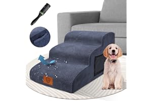 ZVONEMA ZNM Escaliers pour Chien à 3 Marches, Escalier pour Animaux Antidérapant en Mousse Haute Densité, Rampes Imperméables pour Animaux de Compagnie avec Couvercle Amovible, Cadeau Un Rouleau à Peluches