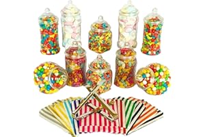 10 Plastic Sweet Jars, 5 styles, 2 tongs, 50 bags for Truly Sweet Candy Buffet (Pink)