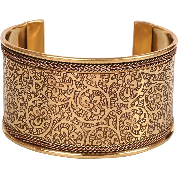 Bracciale Indiano Touchstone - Design Bollywood Floreale, In Ottone Placcato Oro/rame | Senza Chiusura, Regolabile Per Donne