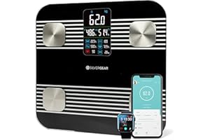 Silvergear® Báscula de Grasa Corporal | Báscula de Análisis Corporal con Bluetooth y App| Mide Grasa Corporal, IMC, Masa Muscular, Agua, Proteínas, Peso Óseo, BMR y Frecuencia Cardíaca | Negro