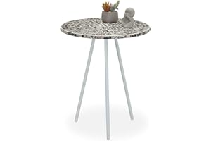 relaxdays Ronde mosaïque, d’appoint, Décorative, Table Jardin, Fait Main, HxD: 50 x 41 x 16 cm, Blanc Argent, Fer, MDF, Verre, 50 x 41 x 41 cm
