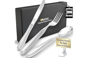 iMedic Weighted Utensils for Hand Tremors - 3-Piece Adaptive Utensils with Gift Box - Weighted Silverware for Hand Tremors - Weighted Silverware for Parkinsons