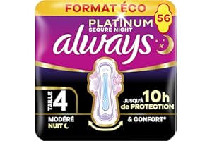 Always Serviettes Hygiéniques Ailettes, 56 Serviettes, Secure Night