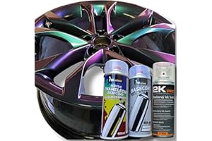 PMcolours Flip Flop Peinture, Multicolore Effet Caméléon VERT (vert–bleu–violet), Aérosol 400 ml + Base Noire et Vernis 2K (Set 3×400 ml, Total 1200 ml)