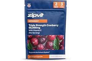 Zipvit Triple Strength Cranberry 60,000mg, High Strength Cranberry Extract with Vitamin C, 180 Vegan Capsules for Immune Support, 2 Month Supply, Supplement for Men & Women
