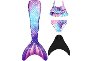 DNFUN Costume da Bagno a Coda Sirena Bambina con Pinna Coda da Sirena Cosplay Costume con Bikini per Nuotare Bambina