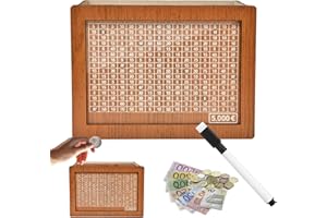 JWDMHSJ Spardose aus Holz, spardose mit zähler, sparbox mit Zahlen ankreuzen, sparschwein aus Holz mit zähler, Wiederverwendbare Spardose, für Erwachsene und Kinder mit Sparziel (5000€)