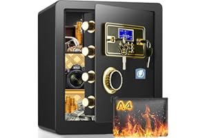 TISKGG 45L Safe Tresor Feuerfest mit Feuerfester Dokumententasche, Großer Digital Heimtresor mit Innenschloss und Herausnehmbarem Regal, Safe Tresor mit Quadruple Verriegelung, für Bargeld Schmuck Dokumente