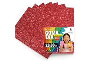 OFITURIA Plaques de Mousse Pailletée pour Découpage, Projets Créatifs, DIY, Activités Artistiques et Scrapbooking 20x30cm (RougePailleté, 5 pcs)