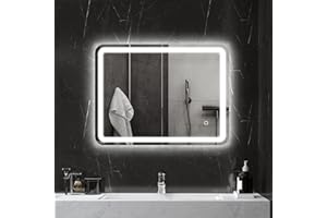 HOMCOM Specchio Bagno con Luce LED 60x80 cm, Specchio da Parete con 3 Colori Dimmerabile, Funzione Memoria, Antiappannamento, Interruttori Touch, in Vetro Temperato, IP44, Orizzontale/Verticale