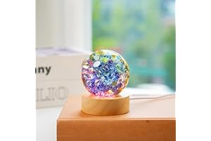KANPURA Colorful Ice Cracked Crystal Balls with Wooden Light Base 60mm Glass Spheres Night Light Decor for Meditation Fengshui Divination
