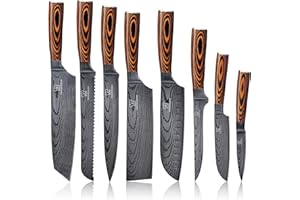 Küchenkompane - Edelstahl Messerset Akarui - 8-teiliges Küchenmesser Set - Kochmesser mit ergonomischem Pakkaholzgriff inkl. Geschenkbox - rostfreie & scharfe Messer - Designed in Germany
