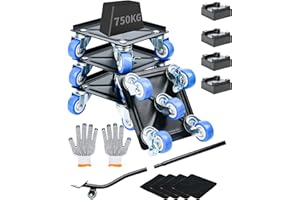 LAOYE Kółka meblowe do ciężkich mebli, kółka transportowe, do dużych obciążeń, ulepszone, 5 kół, 100% stal węglowa, podnośnik meblowy z hamulcami, 4 rolki meblowe z 1 podnośnikiem towarowym, pomoc w