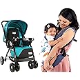 LuvLap Galaxy Stroller/Pram (Green/Black) & Adore Baby Carrier with 3 Carry Positions, for 6 to 24 Months Baby, Max Weight Up to 18 Kgs (Blue)