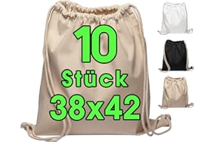 ELES VIDA Lot de 10 Sacs de Gym en Coton Naturel, 38 x 42 cm, Sac de Sport Sac à Dos en Tissu Sac en Toile Sac en Toile de Jute certifié Oeko-Tex