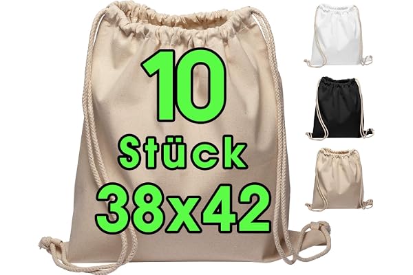 ELES VIDA Lot de 10 Sacs de Gym en Coton Naturel, 38 x 42 cm, Sac de Sport Sac à Dos en Tissu Sac en Toile Sac en Toile de Jute certifié Oeko-Tex
