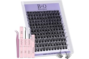 BELLEQIANA B&Q Lashes Extension Set, SilkAir 01 Natural Wimpern Extensions Set, 0.3mm Ultradünnband Naturbraun Lash Clusters, 8-16Mix, 1 Set mit Pinzette/Kleber, Wimpern Extension für Business/Date/Bridal