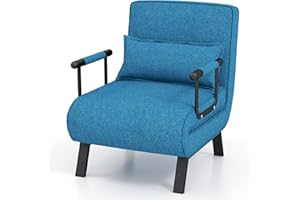 RELAX4LIFE Folding Sofa Bed, 4-in-1 Convertible Lounge Recliner Sleeper with 6-Position Adjustable Backrest and Removable Pillow, Upholstered Single Sofa Chair Guest Bed for Home Office (Blue)