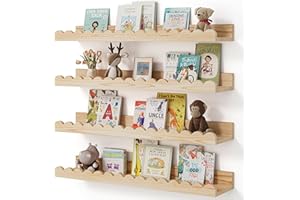 Shario 4-Pack Wood Floating Shelves, 23 Inch, Scalloped, Wall Book Shelves for Kids' Bedroom, Toddler Room, Baby Room, Nursery Decor