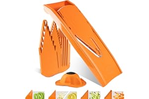 Börner Gemüsehobel V1 (Starter Set) • V-Hobel mit 4 Einsätzen & Fruchthalter • Verstellbarer Hobel für Gemüse & Obst • Gemüseschneider für Scheiben, Streifen & Würfel • Farbe: Orange