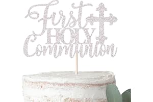 Xsstarmi 1 PCS First Holy Communion Cake Topper Glitter Christian Baby Baptism God Bless Cake Pick First Communion Theme Baby Shower Birthday Party Cake Decorations Supplies Silver