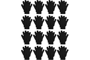 FVLFIL Tupa 16 Pairs Winter Kids Warm Magic Gloves Full Fingers Stretchy Knitted Gloves for Boys or Girls (Black, 6-11 Years)