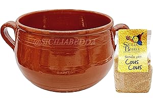sicilia bedda - Couscoussiera Trapanese in Terracotta - Prodotto 100% Artigianale Come da Tradizione Trapanese - con Semola per Couscous Trapanese (Diametro 20 Cm. Circa)