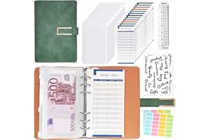 IJIAMY Budget Binder A6, Budget Planner Deutsch, Cash Stuffing, Sparbuch Mit Folien, Geld Organizer mit 10 GeldumschläGe und 12 Haushaltsbogen, Etiketten und 1 Herrscher