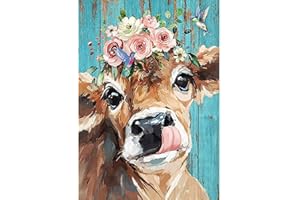 DAERLE Kit de Pintura de Diamantes 5D por Número, Vaca Pintura de Diamantes, Completo de Pintura de Diamantes para Adultos, Vaca Diamantes Decoración de pared del Hogar 30x40cm