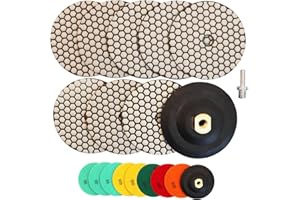 HIGHDRIL Disque de Polissage Diamant - 8PCS (#50x3/#100x2/#200/#400/#800) 125MM avec Support en Caoutchouc + Adaptateur M14 pour Granit Pierre Marbre Kit Polissage pour Perceuse Meuleuse Polisseuse