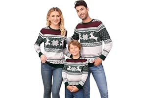 Clearlove Weihnachtspullover Familie Set Damen Weihnachtspulli Herren Christmas Reindeer Winter Pullover Sweater Strickpullover Warm Jumper