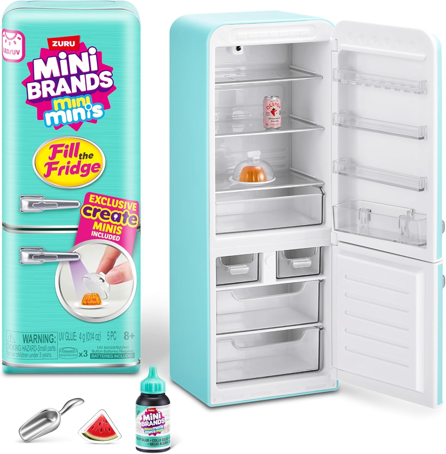 Kit de Juego Mini Brands Fill The Fridge con luz Ultravioleta de ZURU, coleccionables, DIY, Bricolaje, Juego de Resina, Receta Exclusiva, NO Comestible, 8+