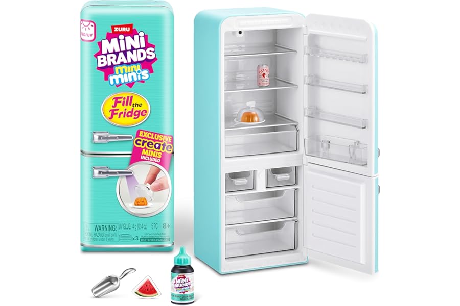 Mini Brands Fill The Fridge Playset w/UV Light by ZURU, Collectibles, DIY, Resin Play, Exclusive Recipe, NOT Edible, 8+