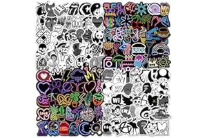 RGBEE Aufkleber 200 Stück, Wasserfeste Vinyl Sticker Set für Laptop, Koffer, Helm, Motorrad, Skateboard, Snowboard, Auto, Fahrrad, Graffiti Erwachsene Sticker Schwarz Weiss und Neon Aufkleber Decals