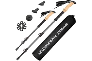 ‎EFFEKT MANUFAKTUR Effekt Manufaktur Premium Kohlenstoff Wanderstöcke - Leicht 225g je Stock, Korkgriff, Teleskopisch, faltbar für Nordic Walking, Damen & Herren - Verstellbar 53-135 cm